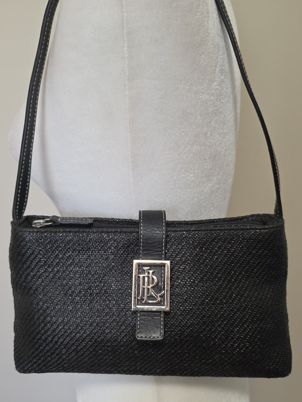 Vintage Lauren Ralph Lauren Black Woven Shoulder Baguette Bag - Y2K LRL Logo